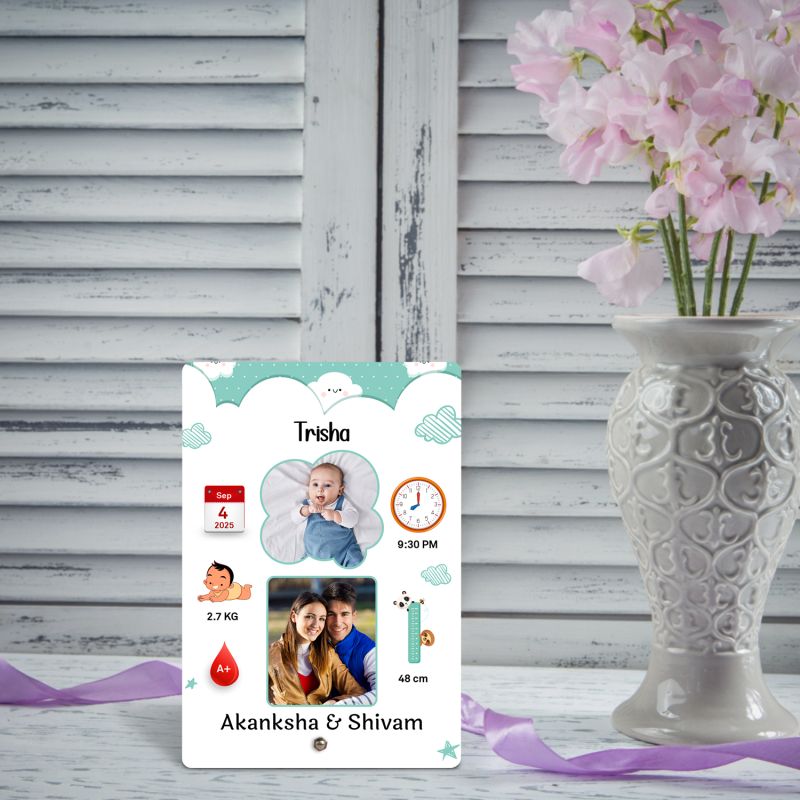 Personalized New Born Baby Acrylic Photo Frame 1st Year Birthday Gift For Baby Bedroom Decor Photo Frame Congratulations Gift For New Parents Gift For New Born Baby